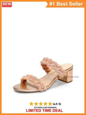 Women's Two Braided Strap Low Heel Sandals Open Toe Block Chunky Heel